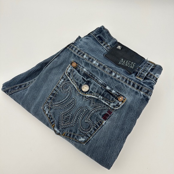 Mek Denim Other - MEK Denim Mazatlan Jeans Mens 40 Blue Bootcut Distressed Embroidered Button Fly